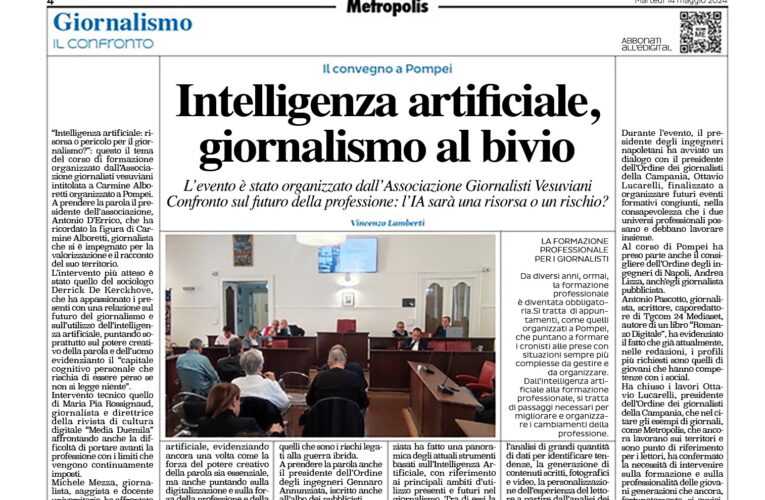 Giornalismo e intelligenza artificiale: il servizio di Metropolis sul corso svolto a Pompei l’11.05.24